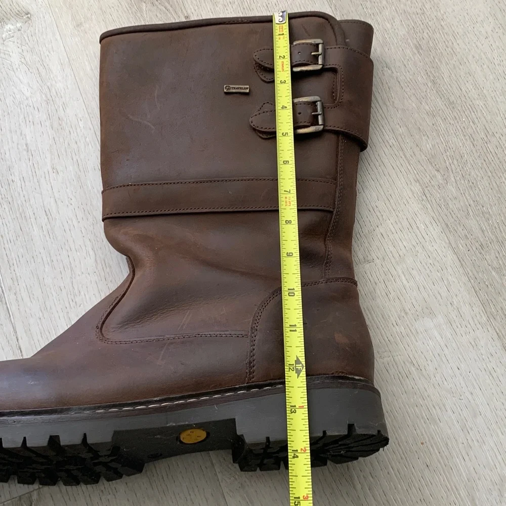 Traveling brown leather boots size 46 moto distressed‎ zipper buckle work farm